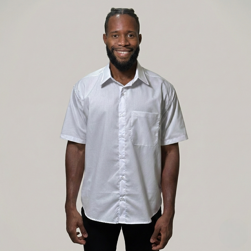 Camisa Social Microfibra Manga Curta Masculina Branca