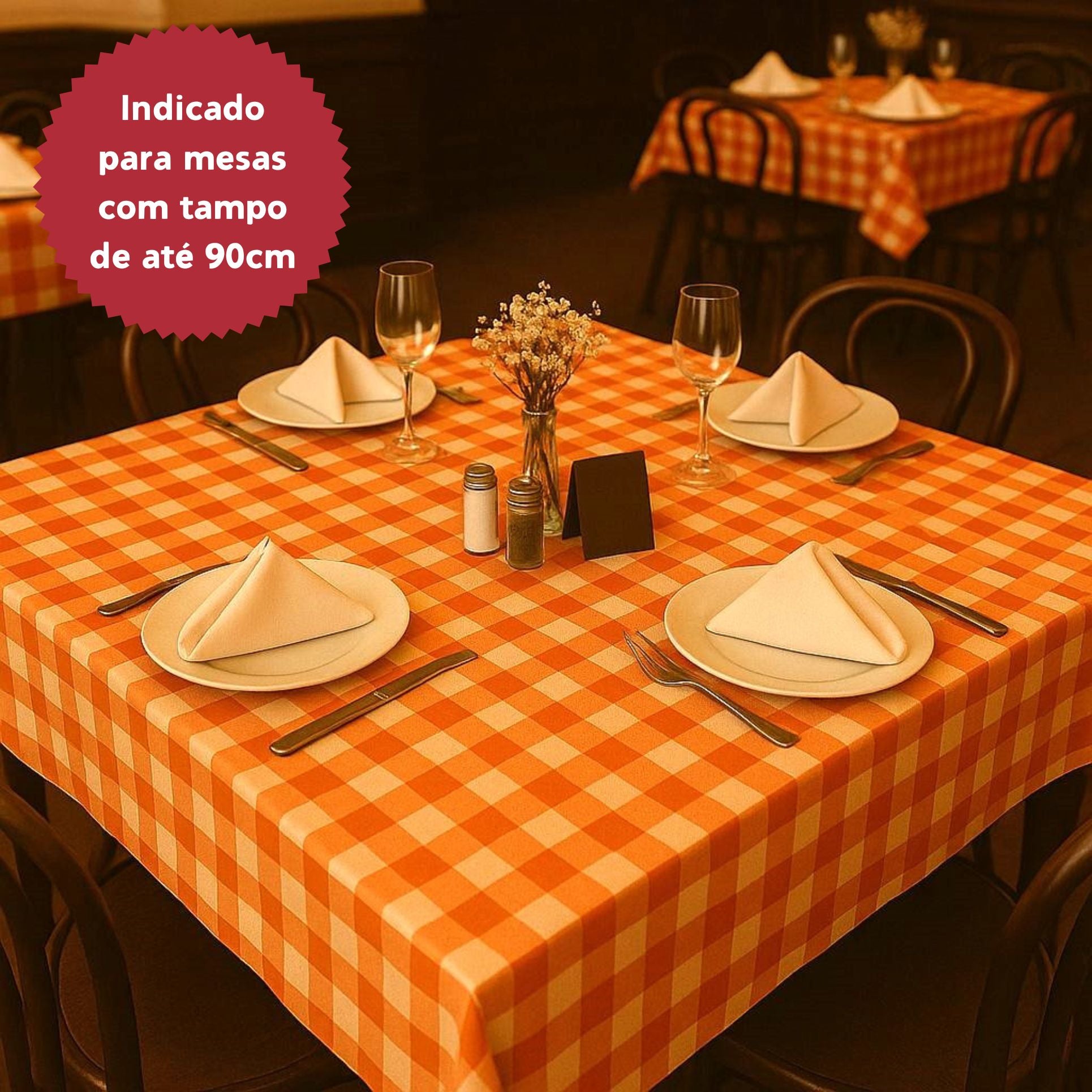 Toalha de Mesa Xadrez 1,50x1,50 Laranja Quadrada