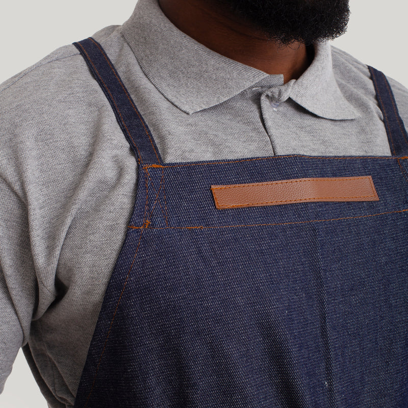 KIT 6 Aventais Jeans Escuro Com Detalhe de Couro e Tira Transpassada