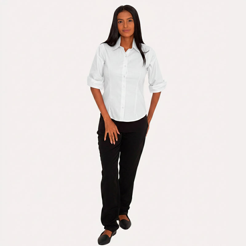 Camisa Social Branca Manga 3/4 Feminina Microfibra