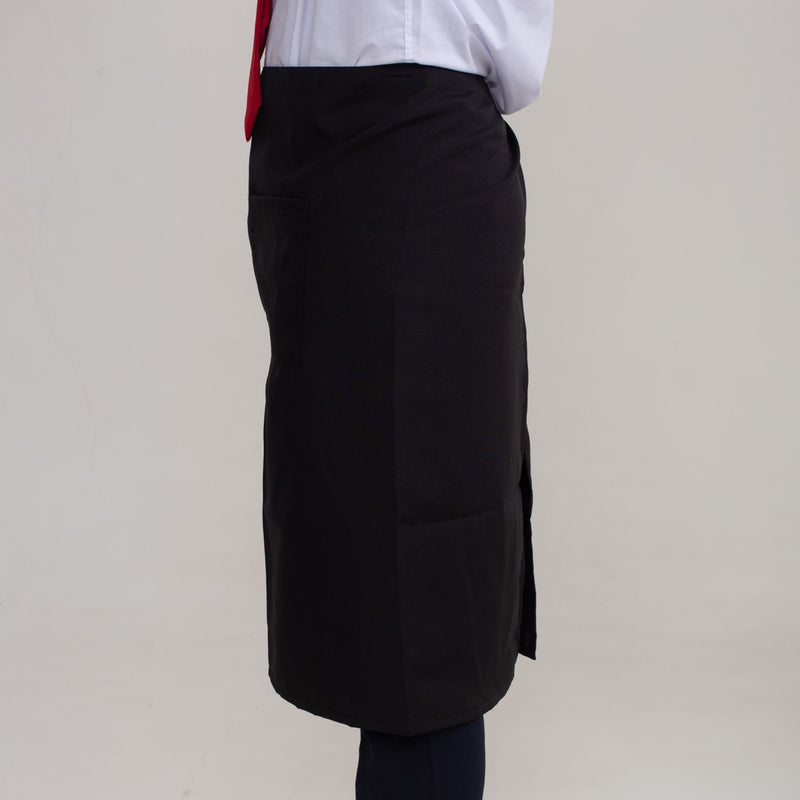 Avental Preto de Cintura Transpassado com Bolso Oxford