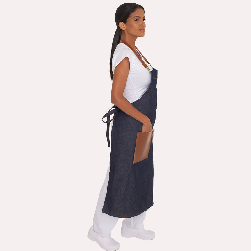 KIT 6 Aventais Jeans com Bolsos e Alça de Couro