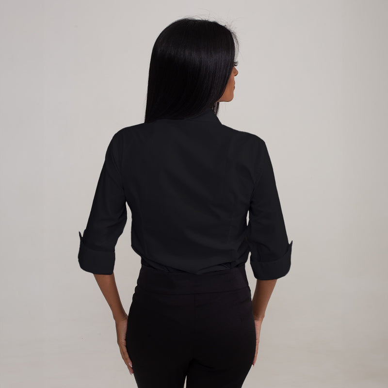 Camisa Social Algodão Manga 3/4 Feminina Preta