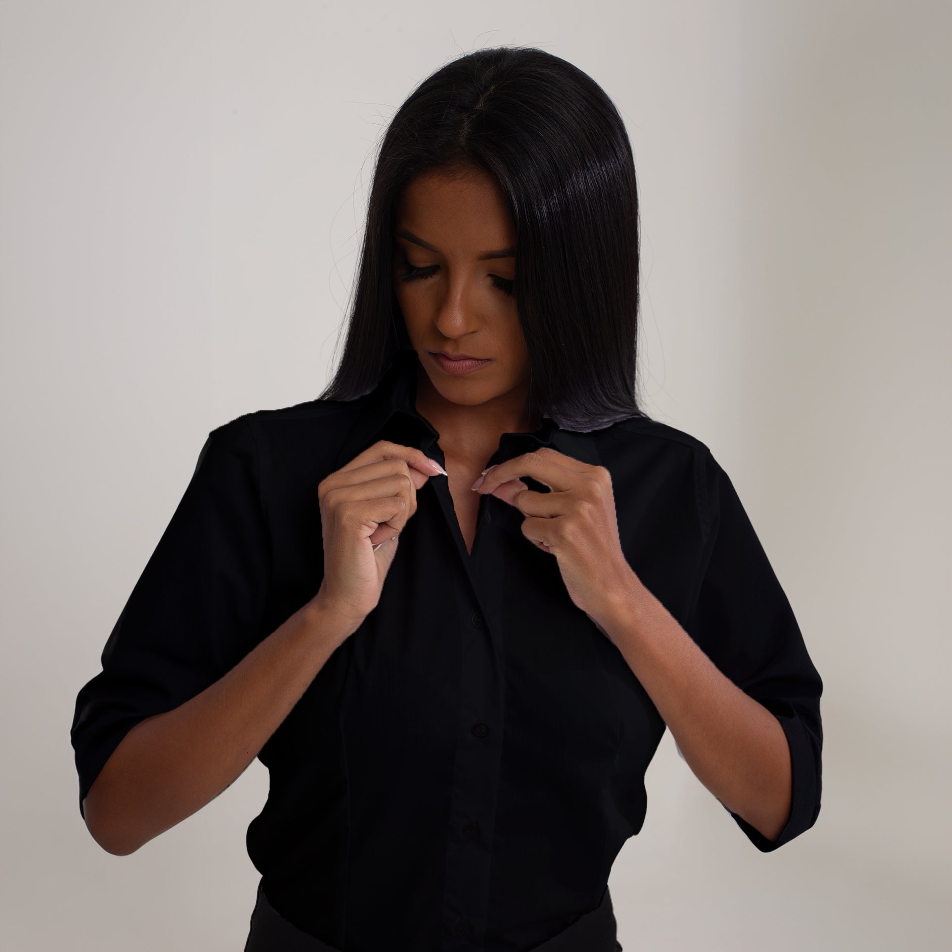 Camisa Social Algodão Manga 3/4 Feminina Preta