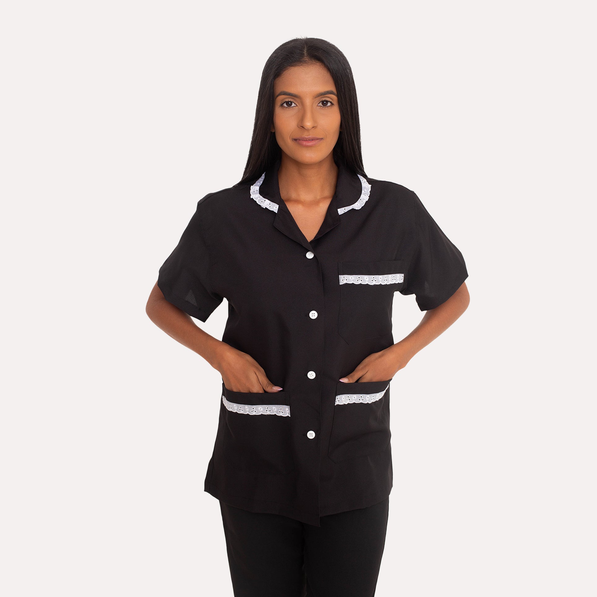 Jaleco Oxford Preto com Renda
