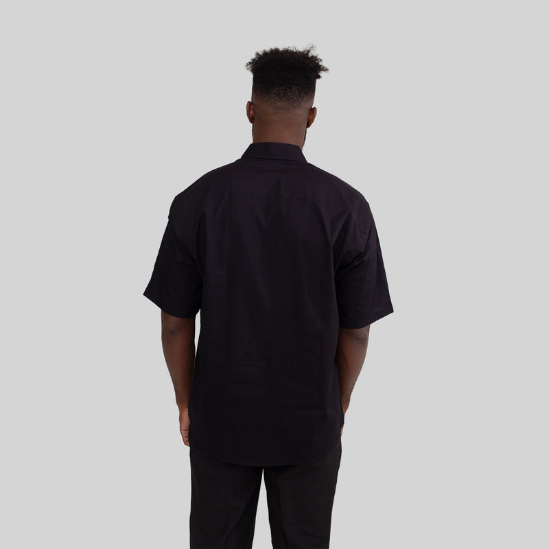 Camisa Social Preta Algodão Manga Curta Masculina