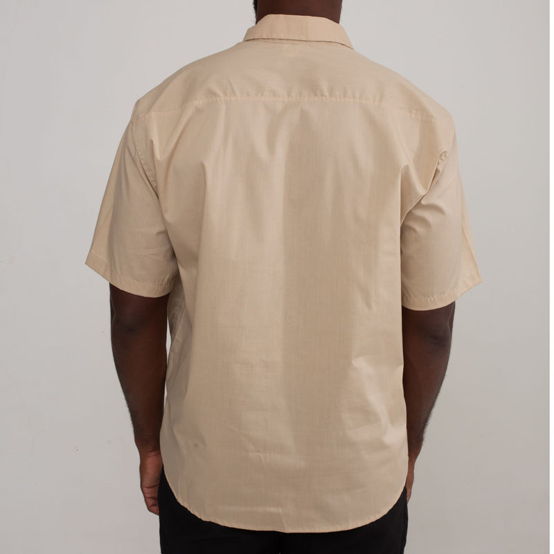 Camisa Social Bege Algodão Manga Curta Masculina