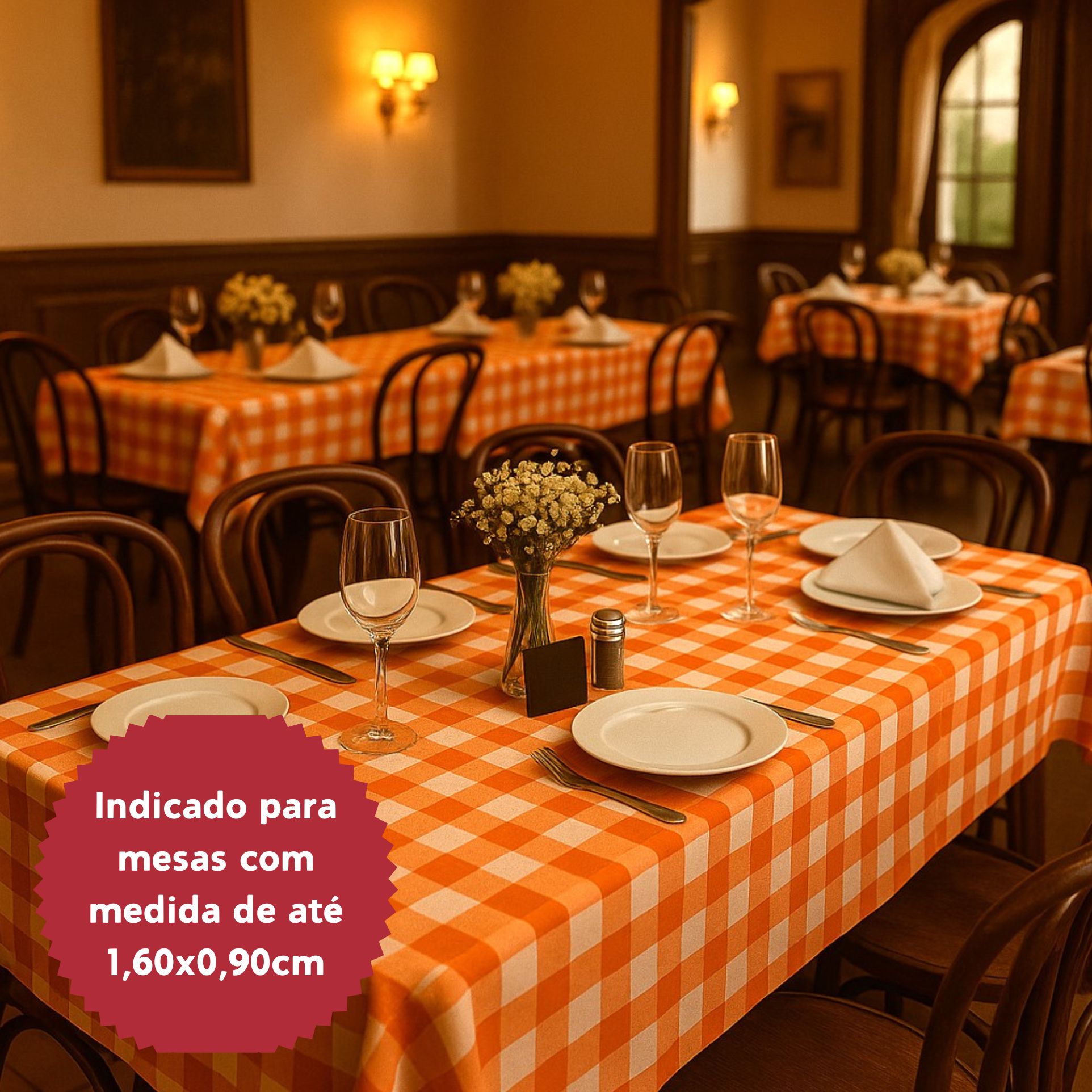 Toalha de Mesa Xadrez 2,20x1,50 Laranja Retangular