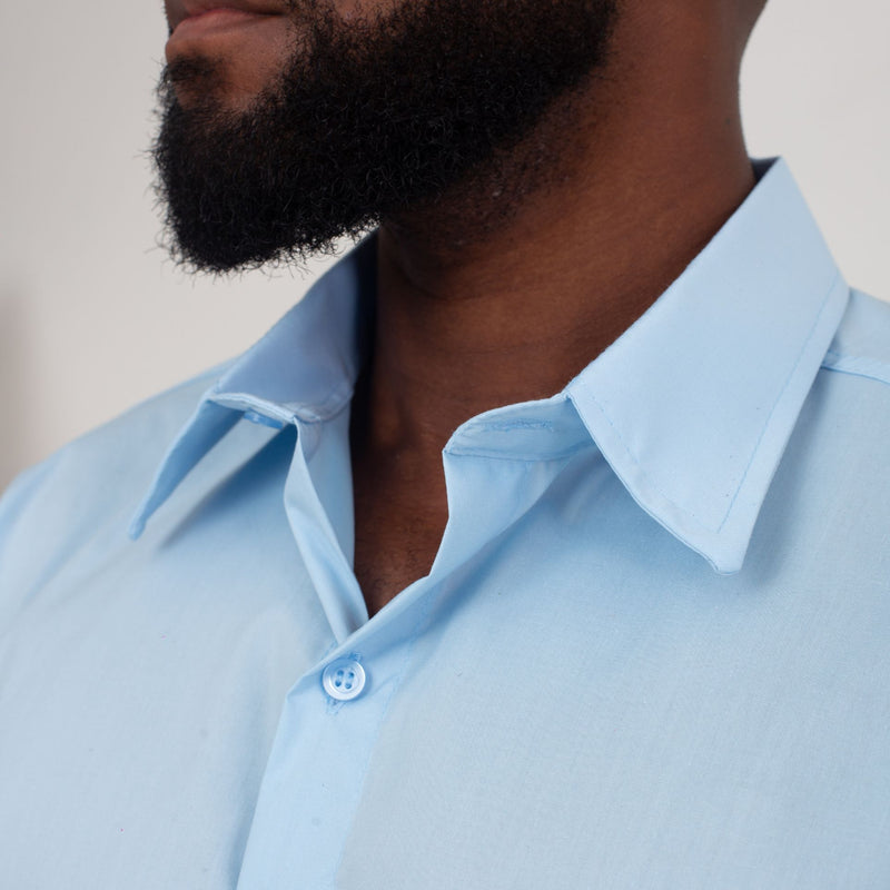 Camisa Social Azul Claro Algodão Manga Curta Masculina