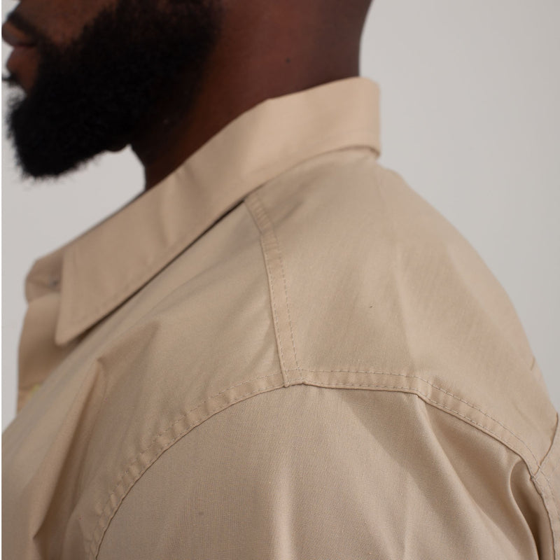 Camisa Social Bege Algodão Manga Curta Masculina