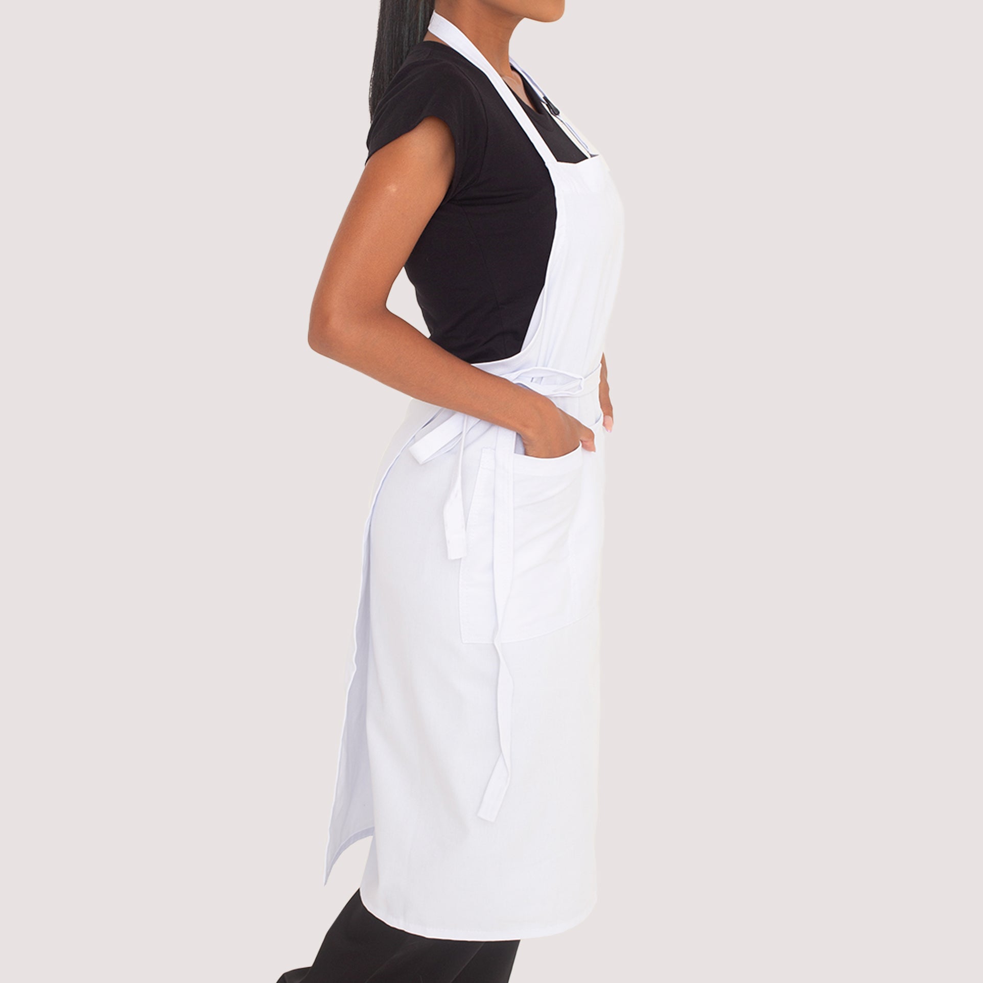 Avental Branco Transpassado com Bolso Brim
