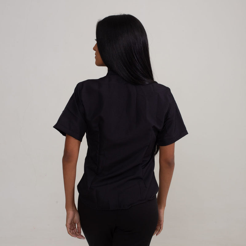 Camisa Social Preta Algodão Manga Curta Feminina