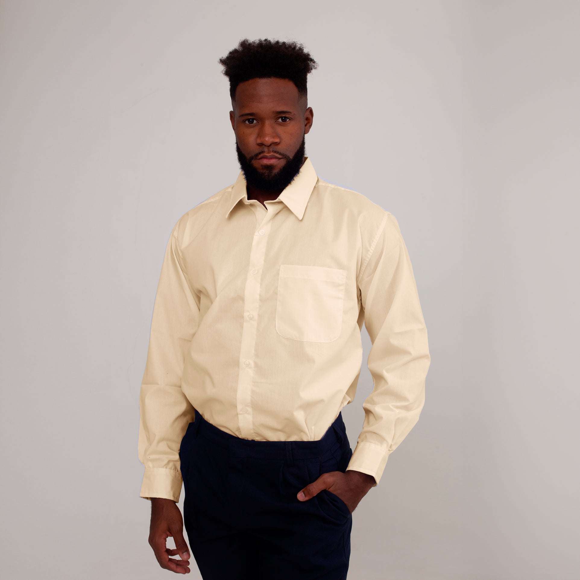 Camisa Social Algodão Manga Longa Masculina Areia