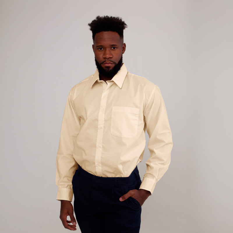 Camisa Social Algodão Manga Longa Masculina Areia