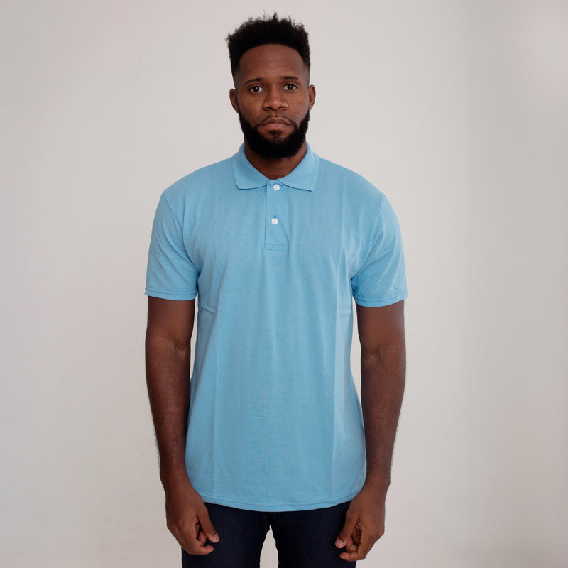 Camisa Polo Piquet Algodão Azul Claro