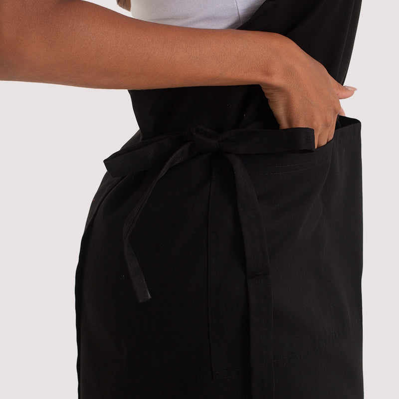 Avental Transpassado com Bolso Preto Brim