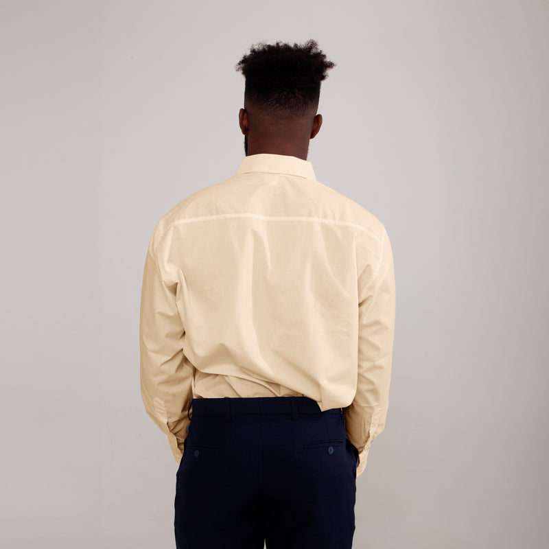 Camisa Social Algodão Manga Longa Masculina Areia