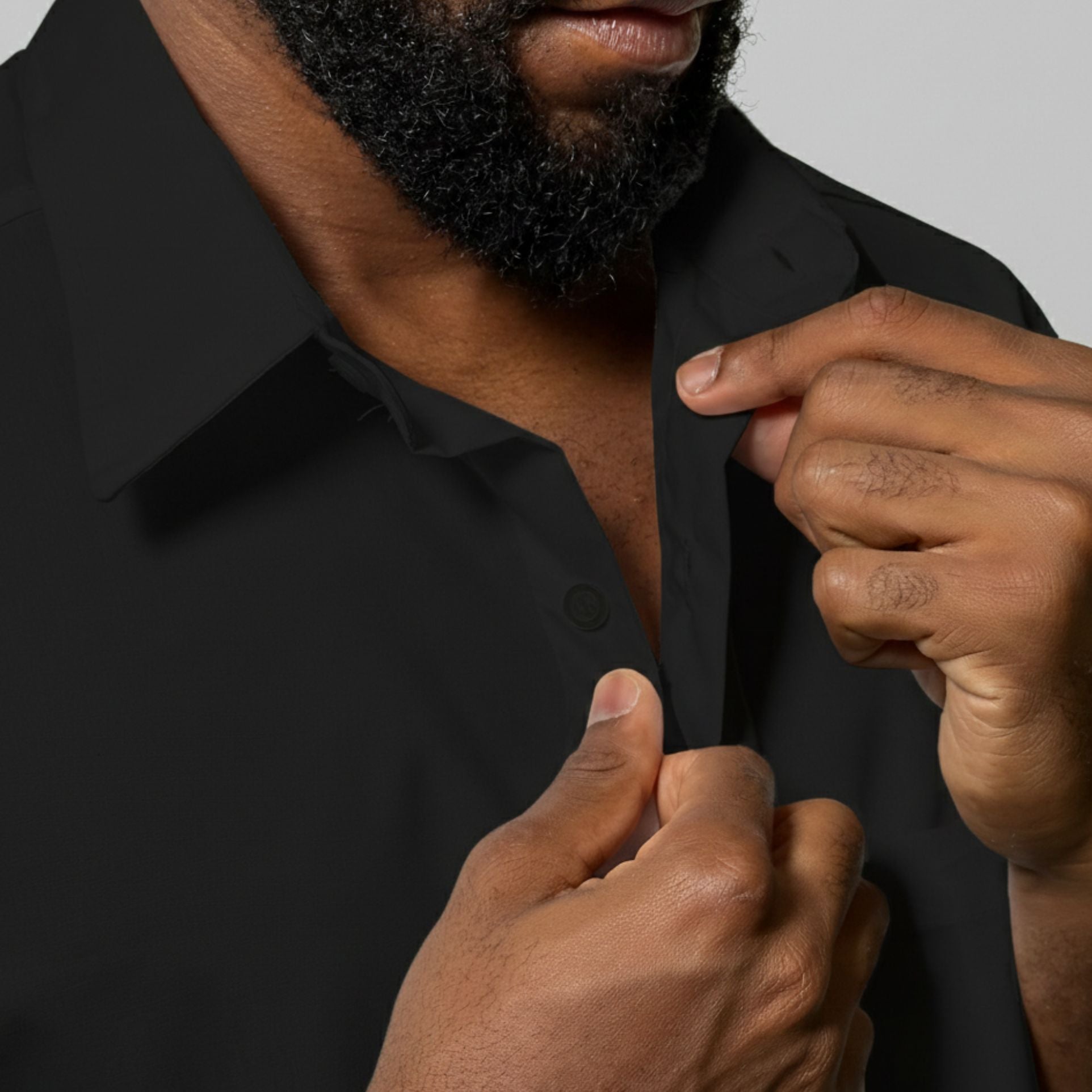 Camisa Social Microfibra Manga Curta Masculina Preta
