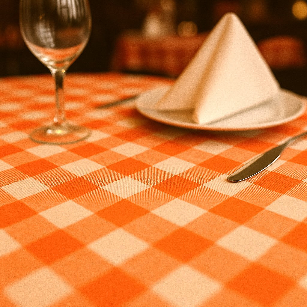 Toalha de Mesa Xadrez 1,50x1,50 Laranja Quadrada