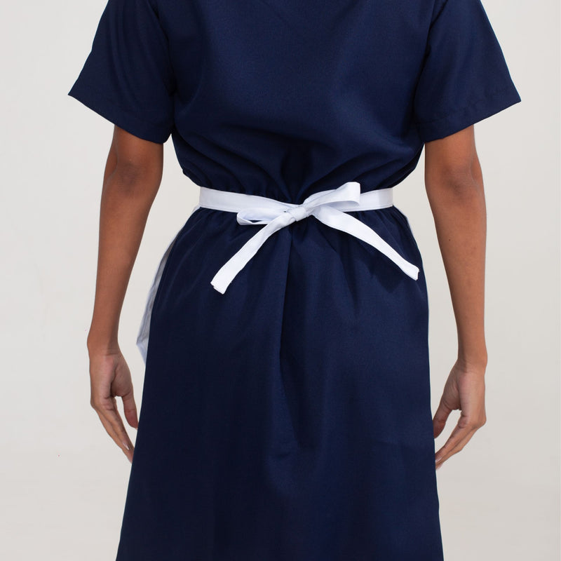 Vestido Azul Marinho Oxford com Rendinha + Avental com Renda