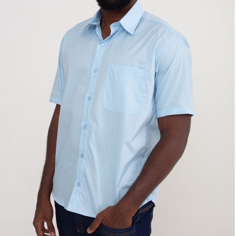 Camisa Social Azul Claro Algodão Manga Curta Masculina