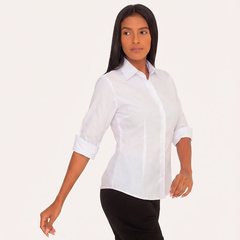 Camisa Social Branca Manga 3/4 Feminina Microfibra