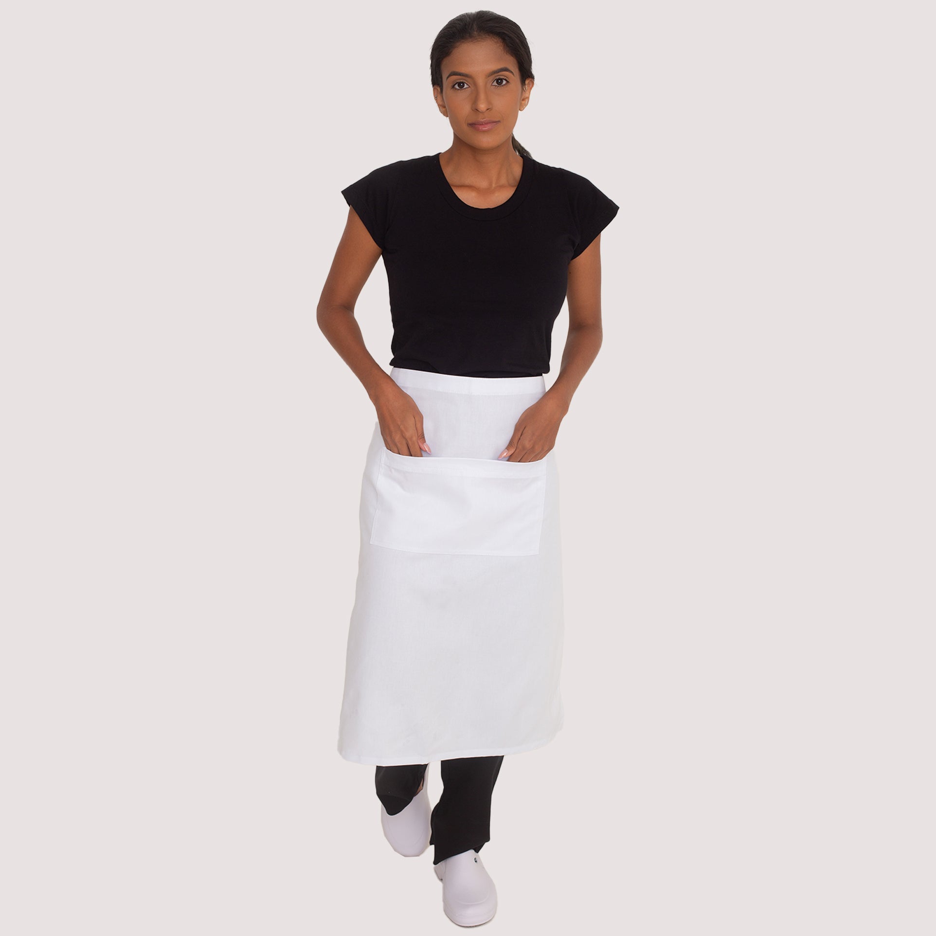 Avental Branco de Cintura com Bolso Brim