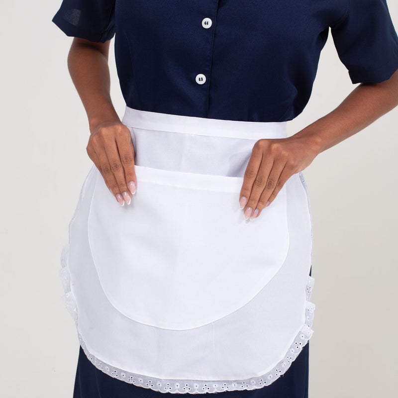 Vestido Azul Marinho Oxford com Rendinha + Avental com Renda