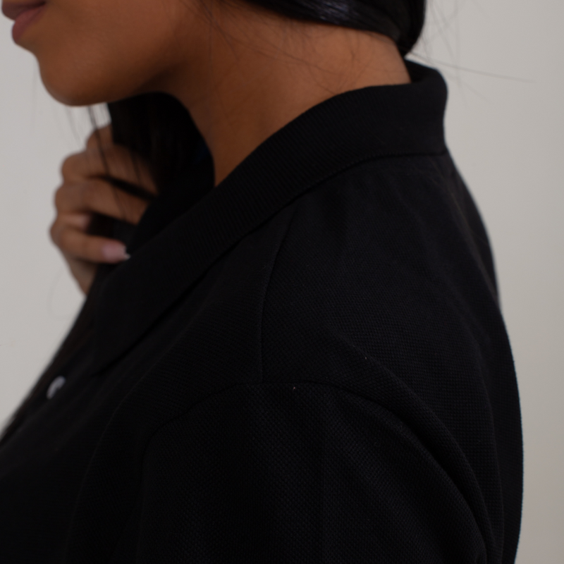 Camisa Polo Piquet Algodão Feminina Preto