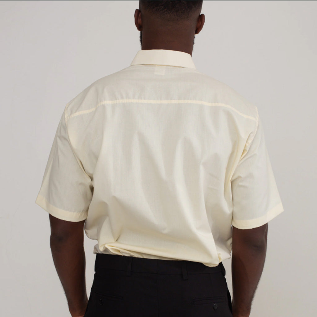 Camisa Social Amarelo Claro Algodão Manga Curta Masculina
