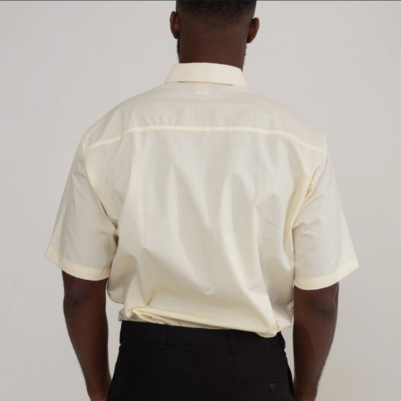 Camisa Social Amarelo Claro Algodão Manga Curta Masculina