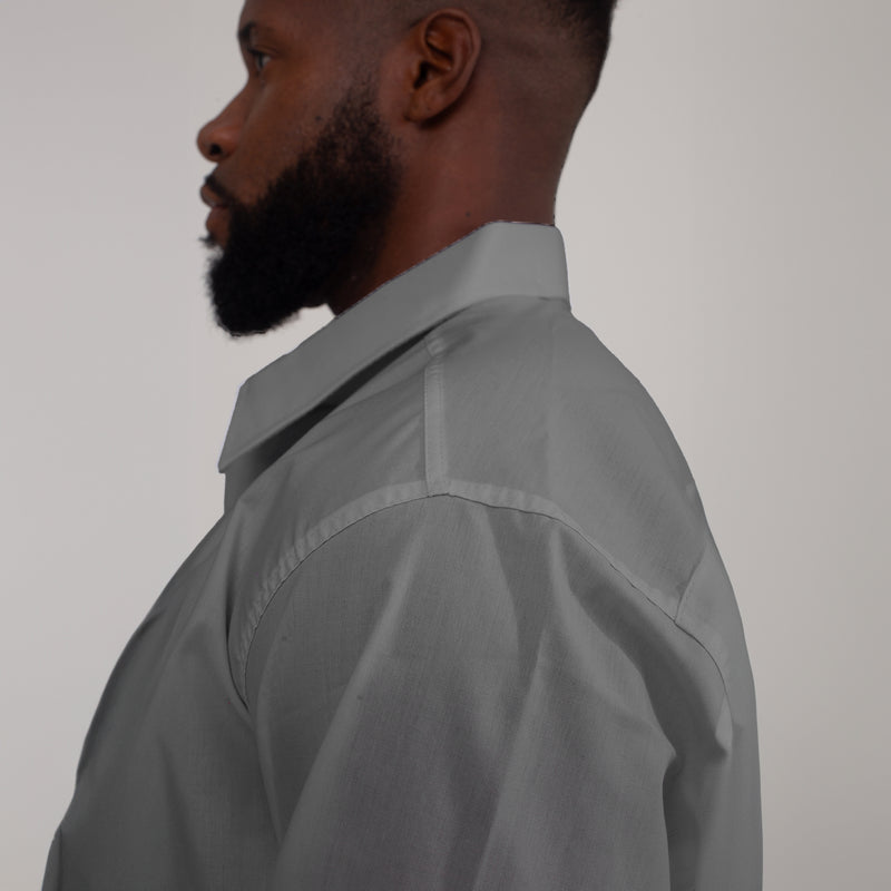Camisa Social Algodão Manga Longa Masculina Cinza
