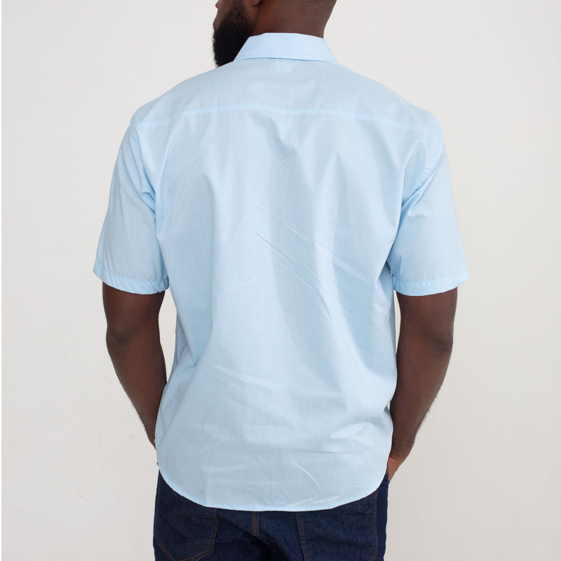 Camisa Social Azul Claro Algodão Manga Curta Masculina