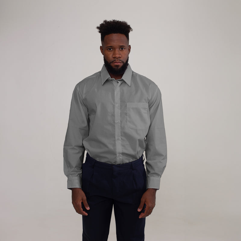 Camisa Social Algodão Manga Longa Masculina Cinza