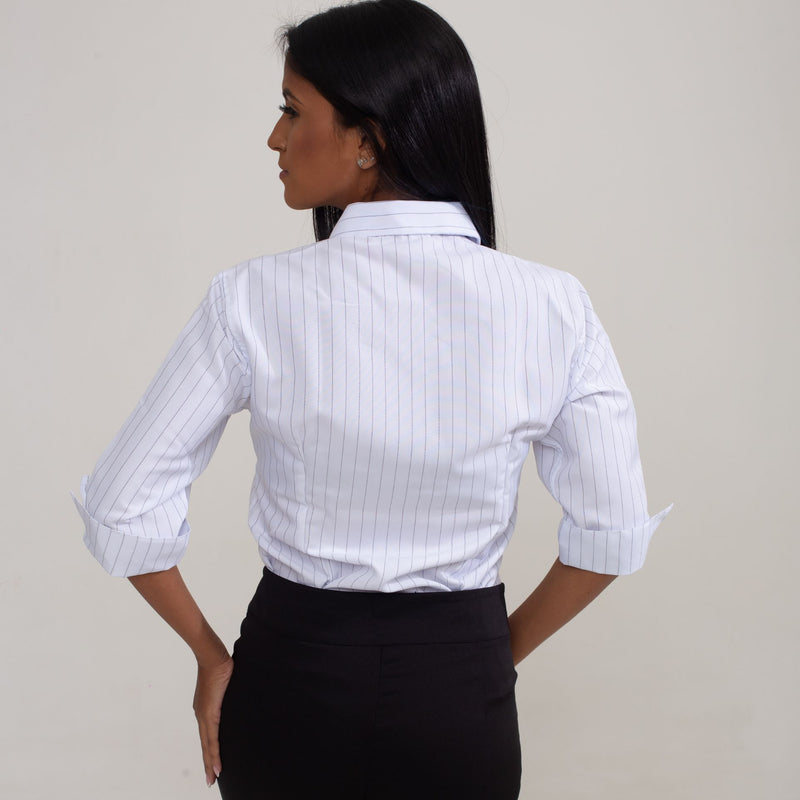 Camisa Social Oxford Manga 3/4 Feminina Branca (Risca de Giz)
