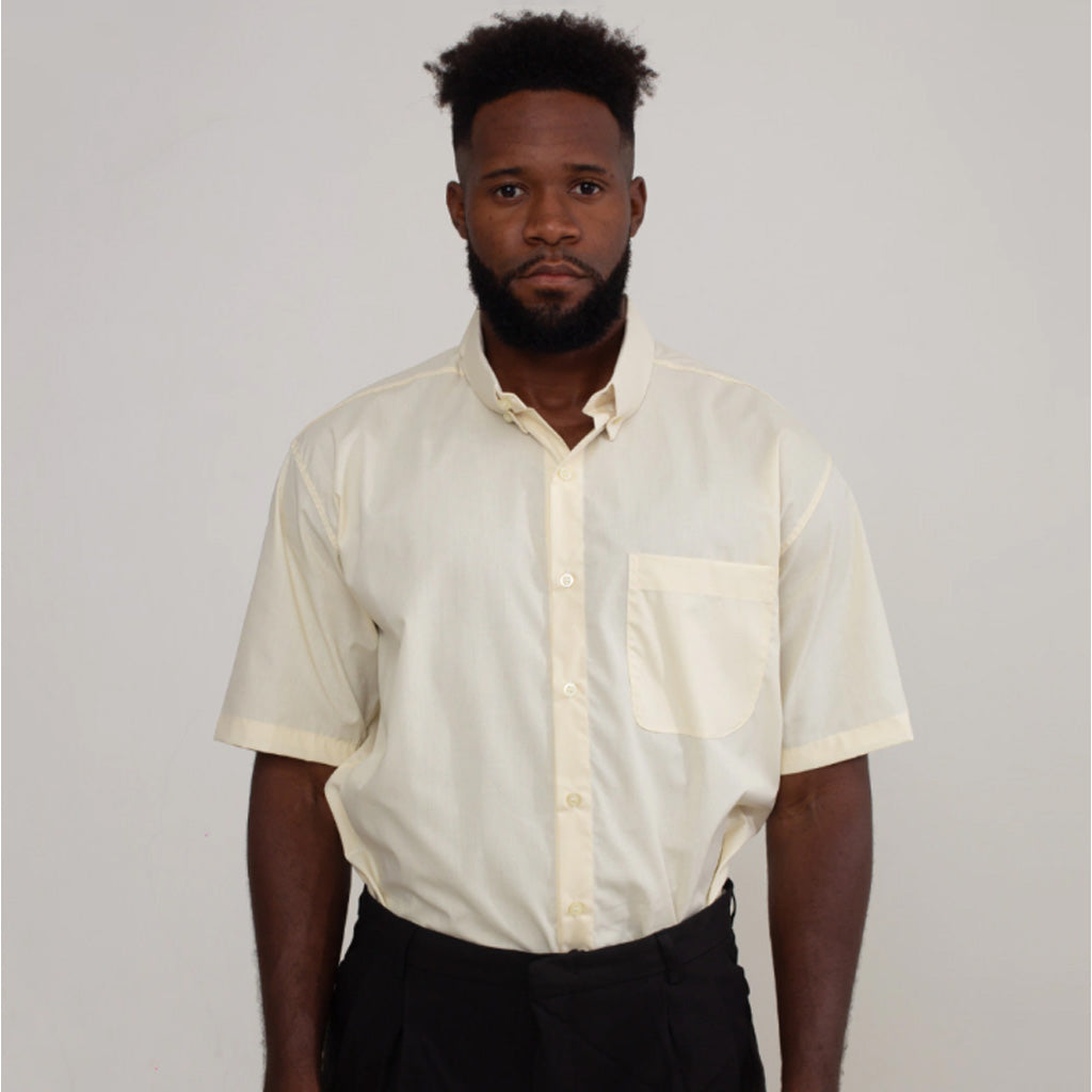 Camisa Social Amarelo Claro Algodão Manga Curta Masculina