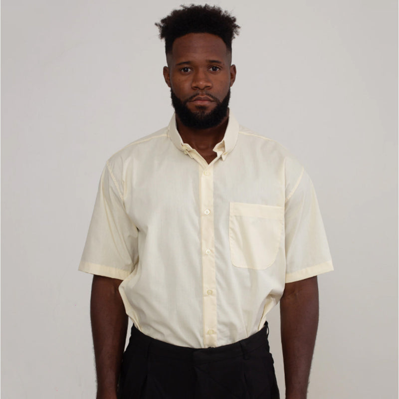 Camisa Social Amarelo Claro Algodão Manga Curta Masculina