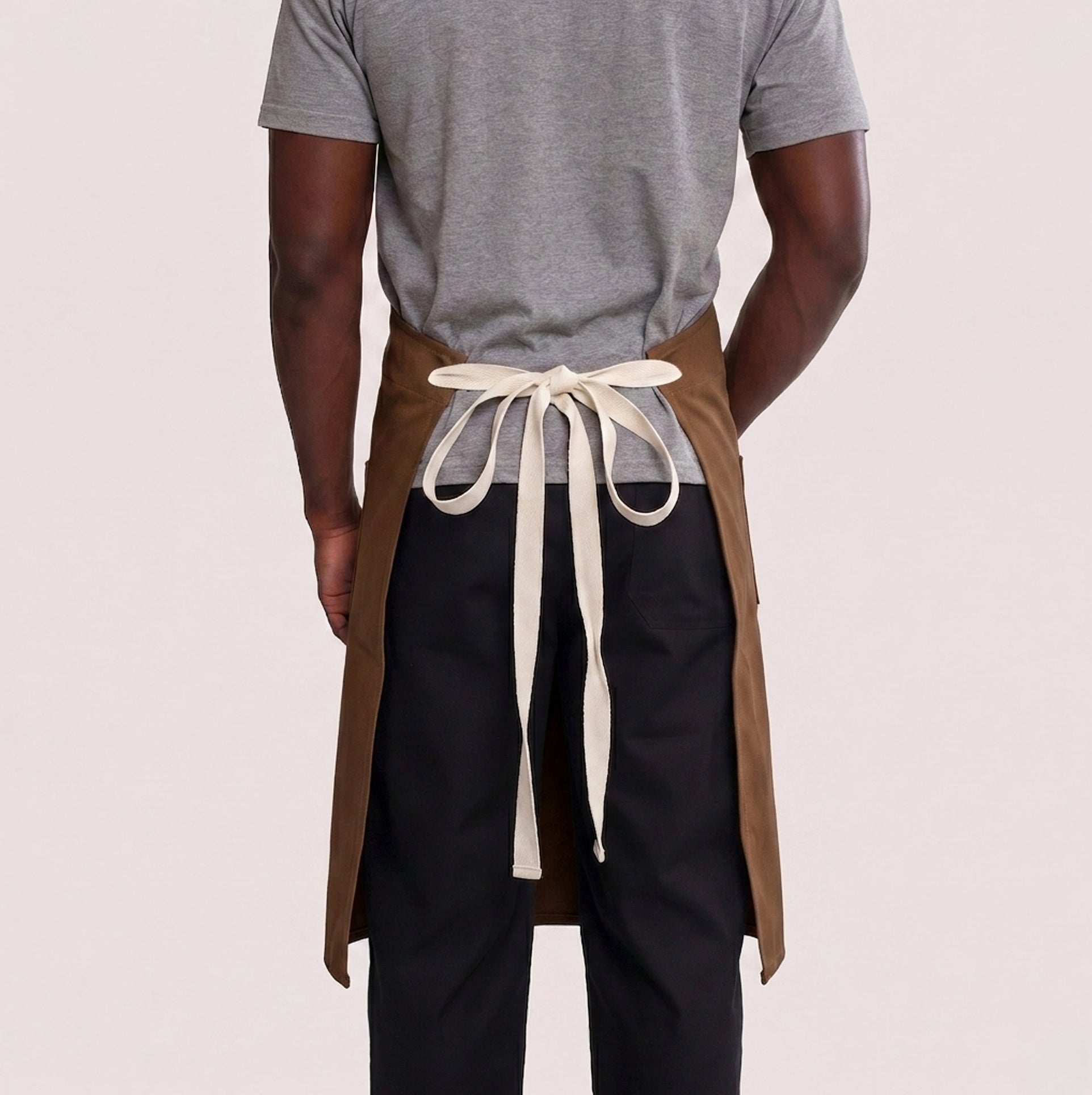 Kit 10 Aventais Marrom de Cintura Com Bolsos Laterais Brim