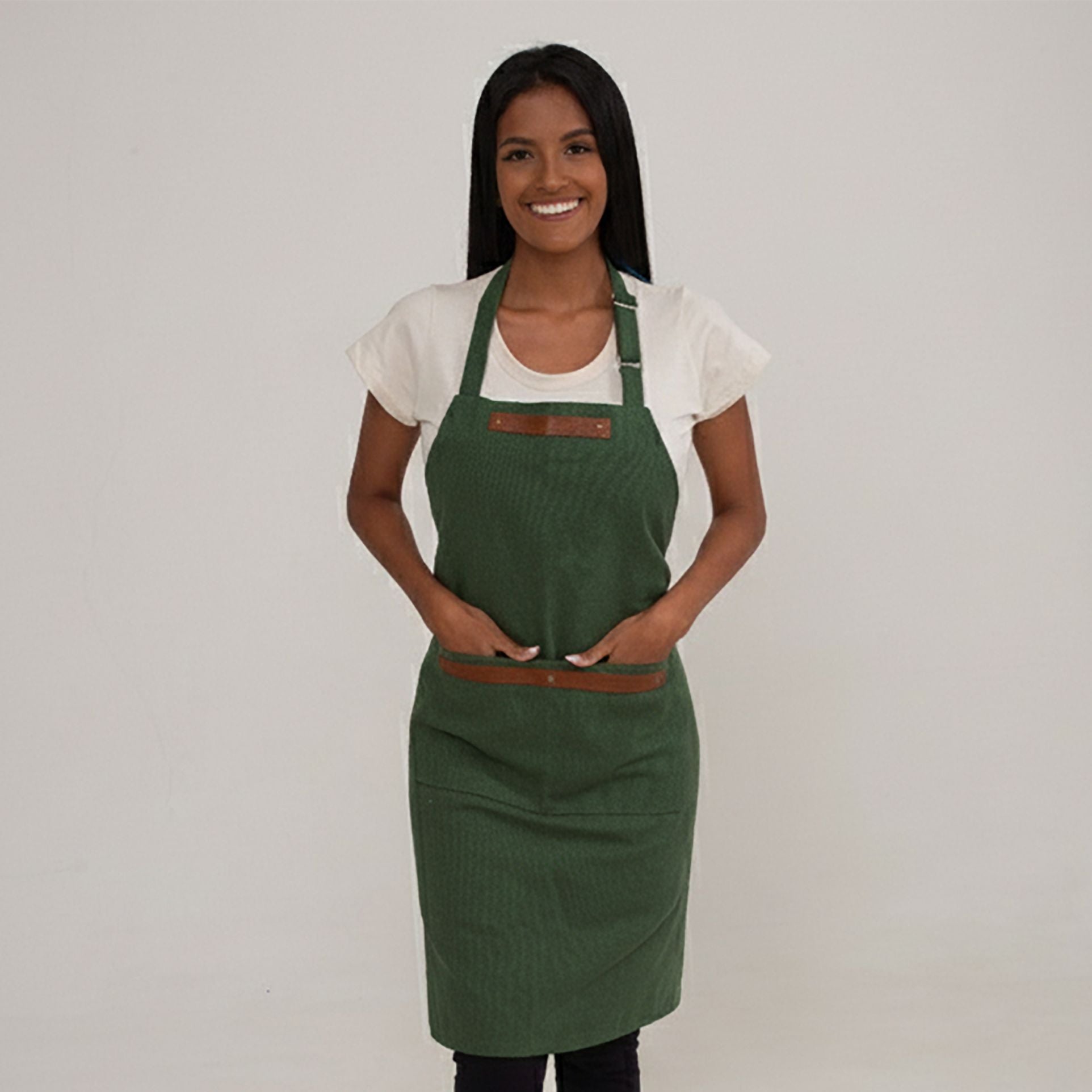 Avental Lona Verde Militar Com Detalhe Em Couro