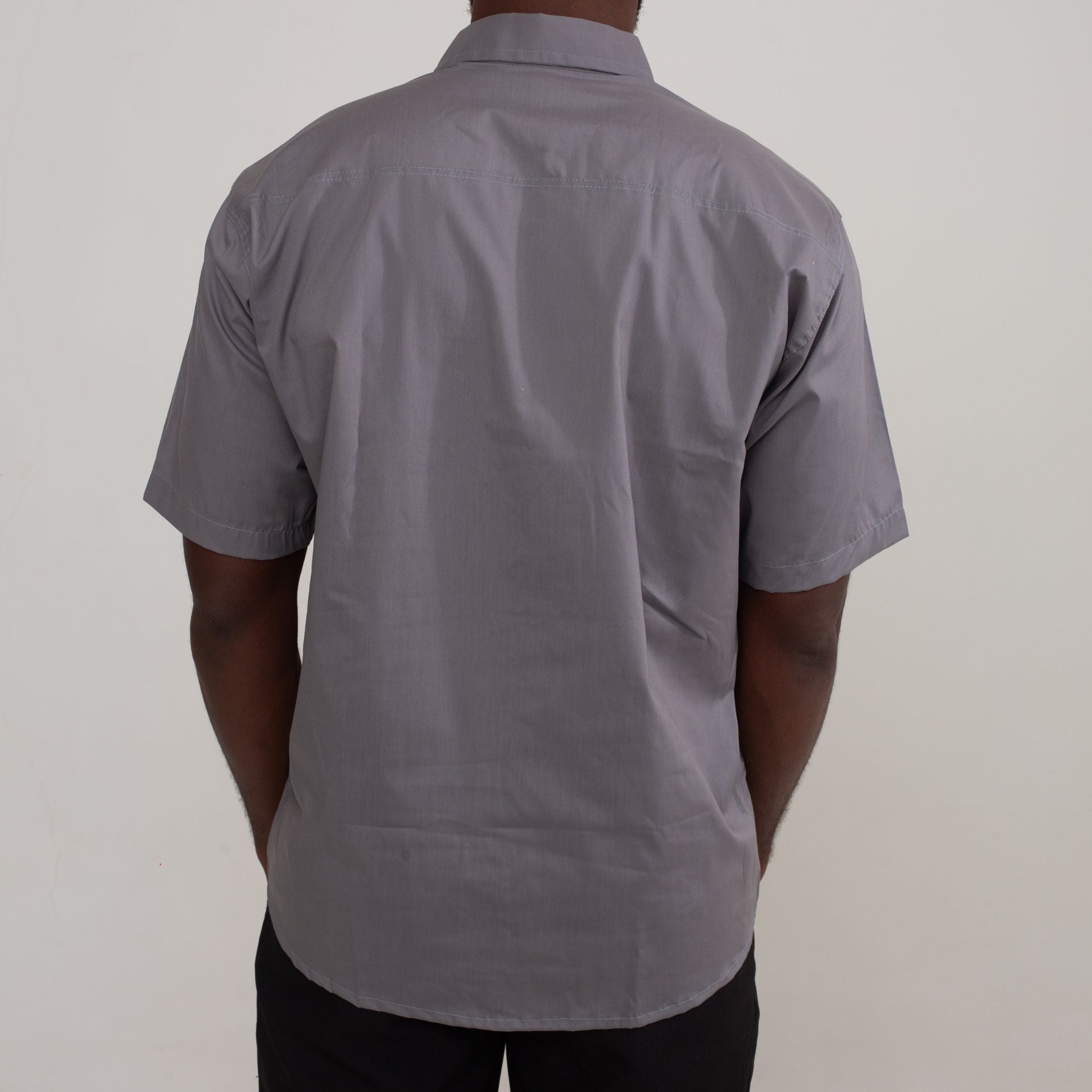 Camisa Social Cinza Algodão Manga Curta Masculina
