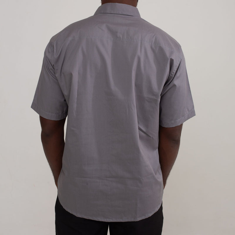 Camisa Social Cinza Algodão Manga Curta Masculina