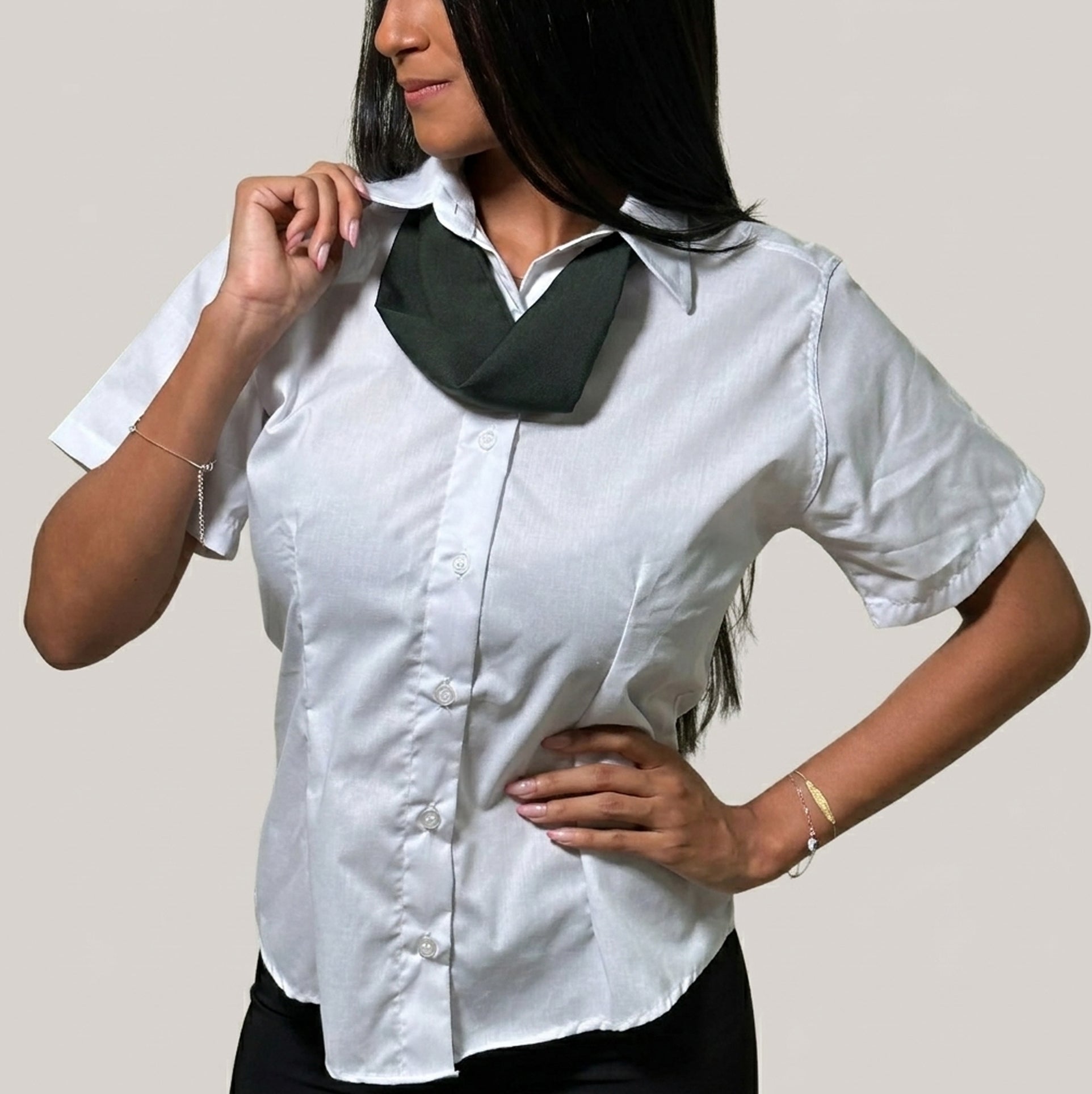 Camisa Social Branca Microfibra Manga Curta Feminina