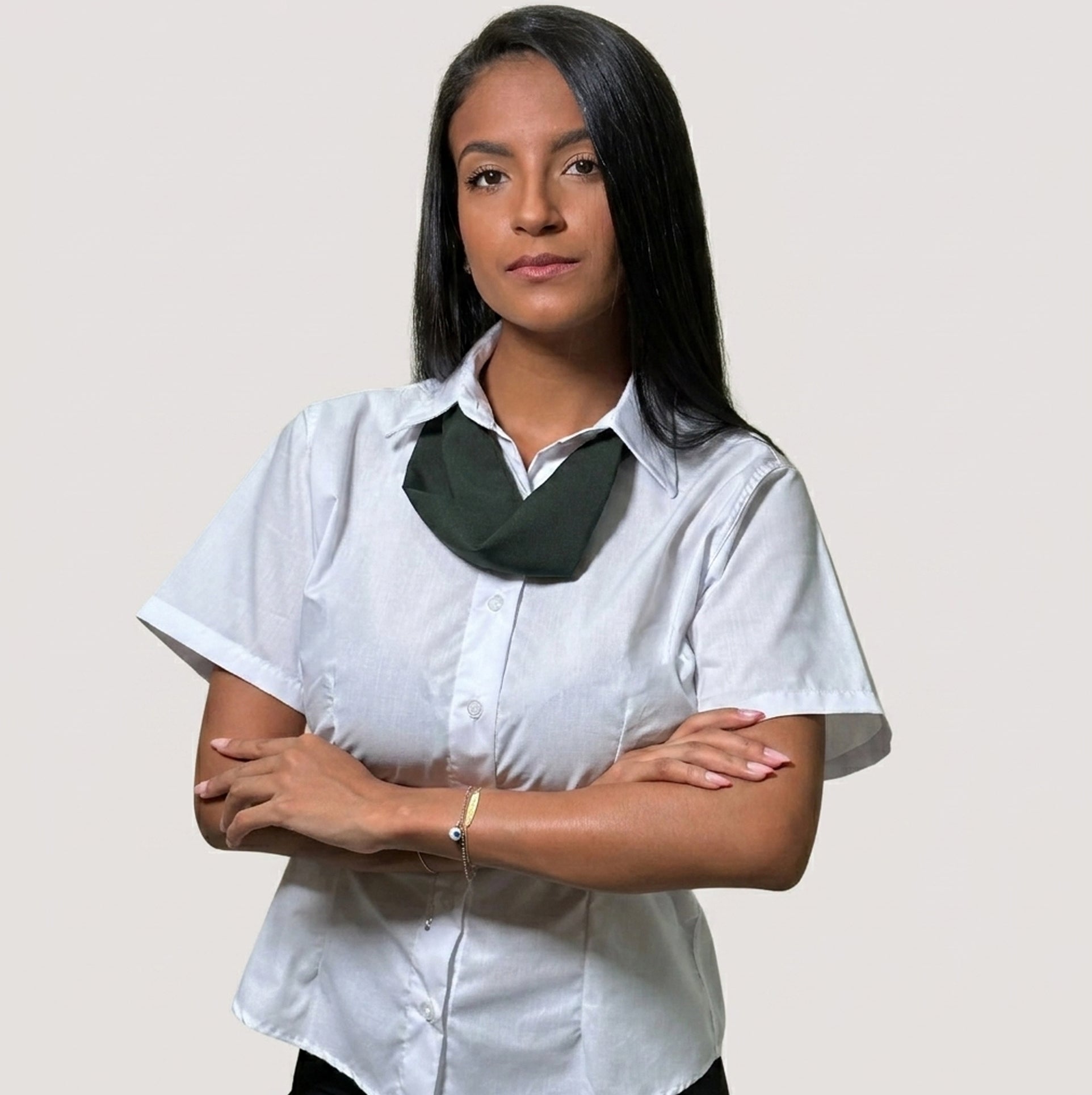 Camisa Social Branca Microfibra Manga Curta Feminina