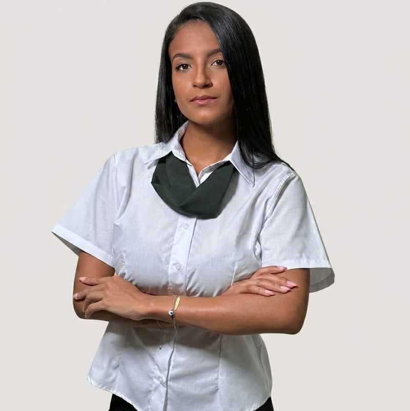 Camisa Social Branca Microfibra Manga Curta Feminina