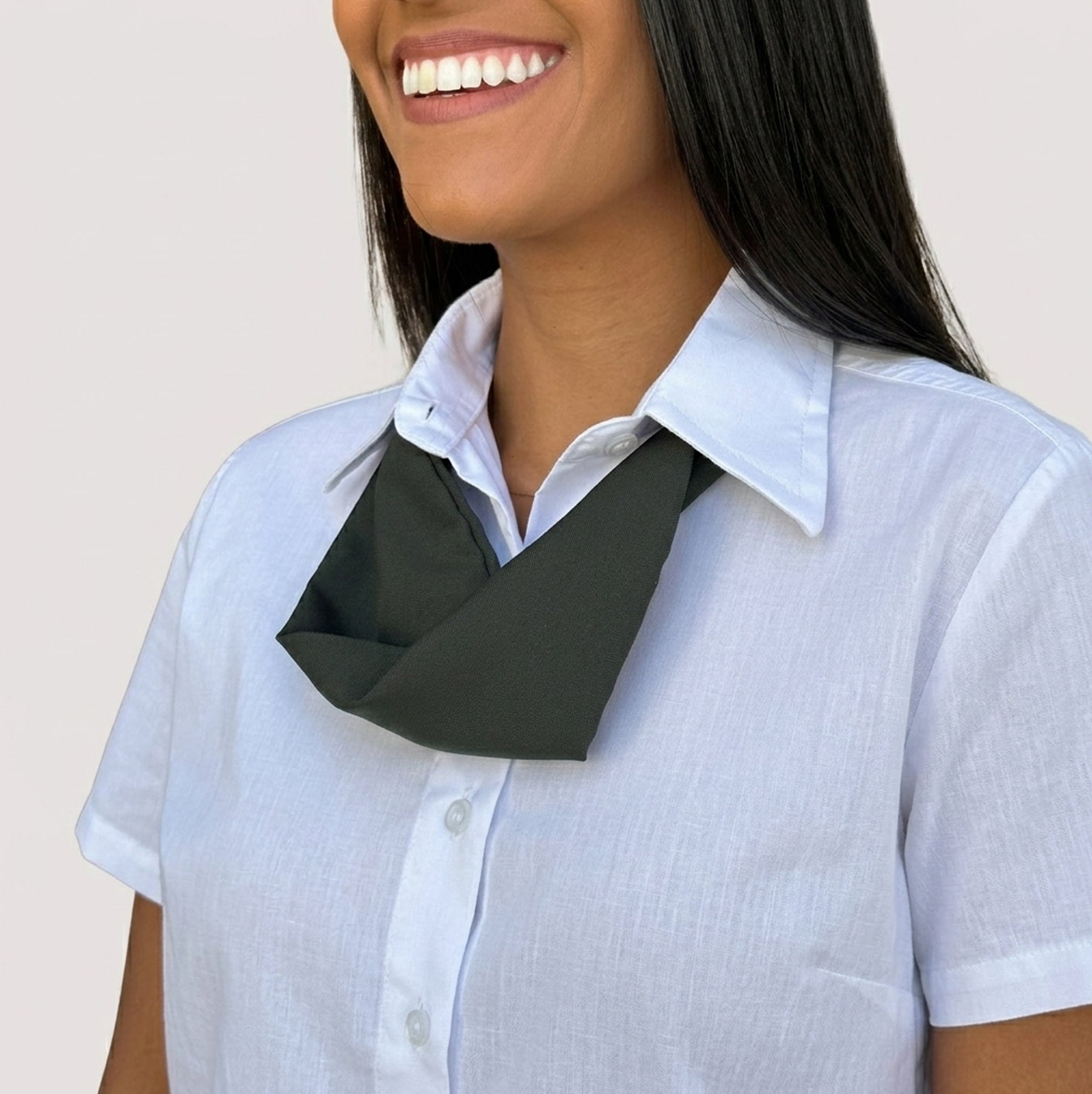 Camisa Social Branca Microfibra Manga Curta Feminina