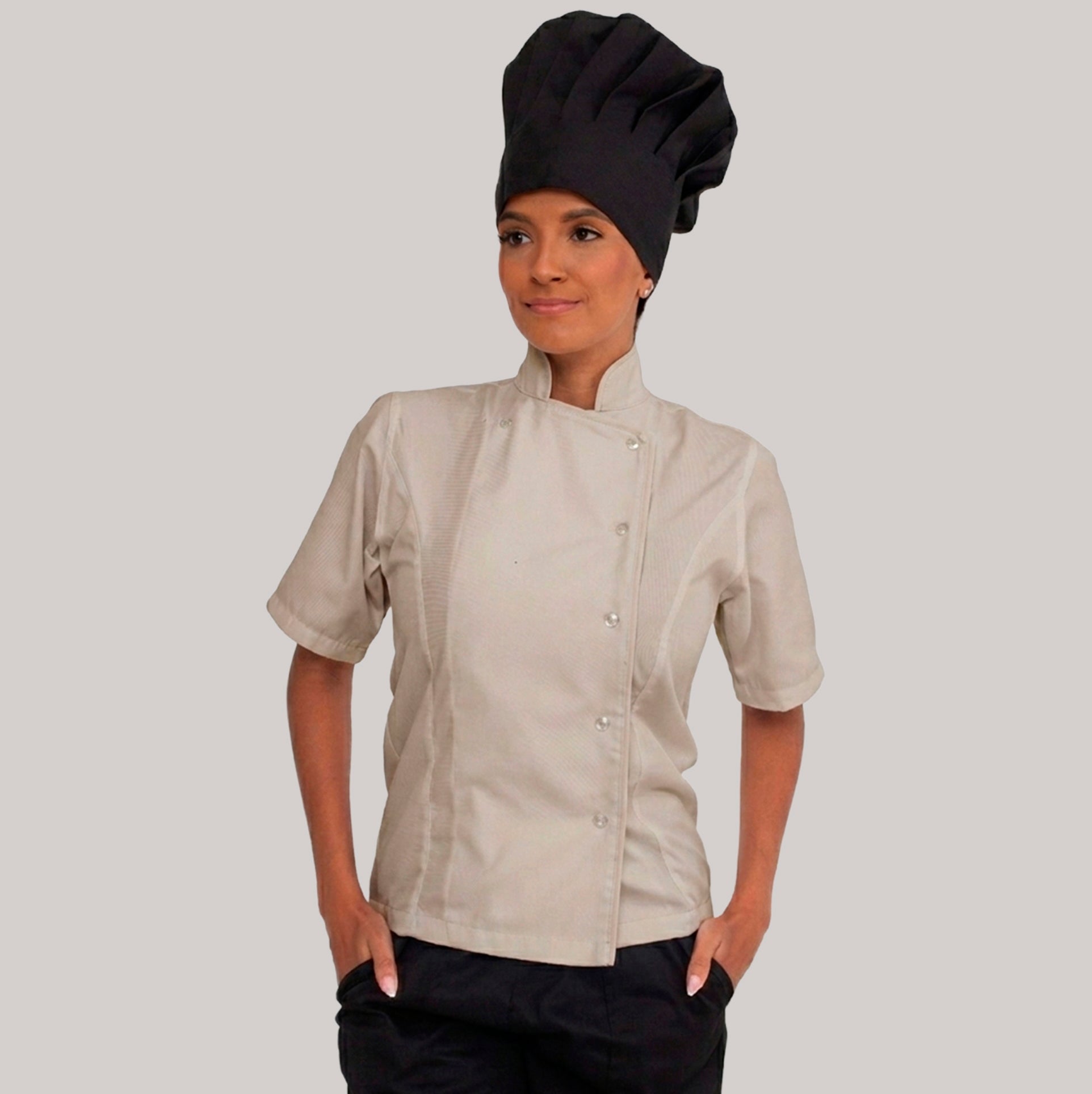 Dólmã Bege Manga Curta Feminina Brim