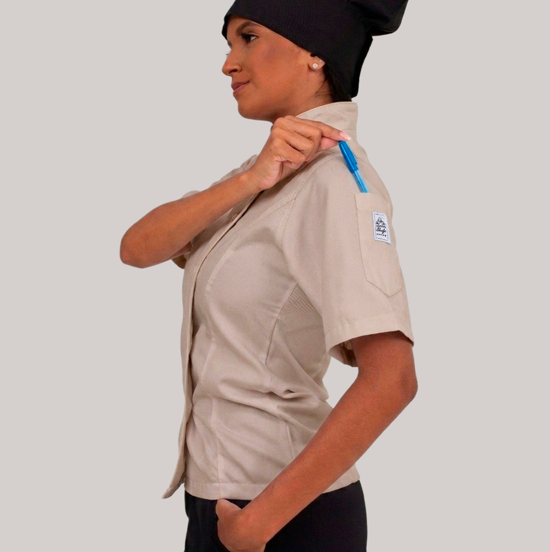 Dólmã Bege Manga Curta Feminina Brim