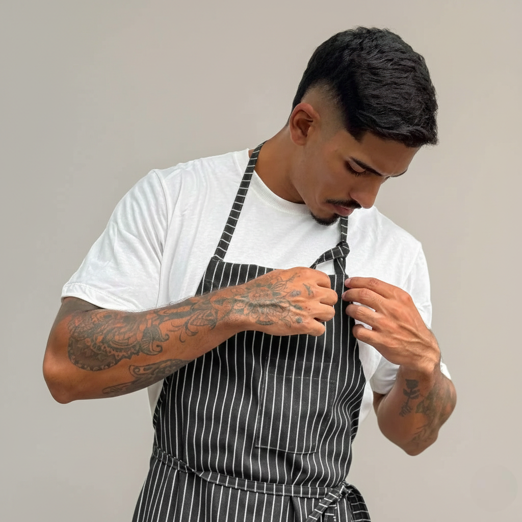 Avental Listrado Preto