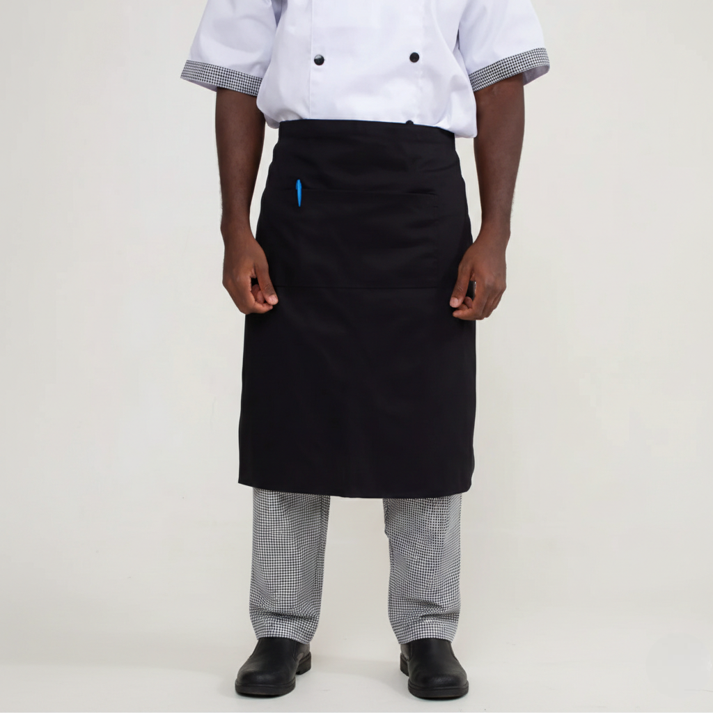 Avental Preto de Cintura com Bolso Brim