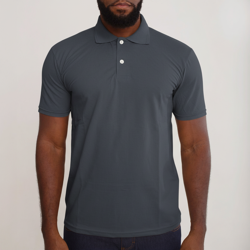 Camisa Polo Piquet Algodão Cinza Chumbo